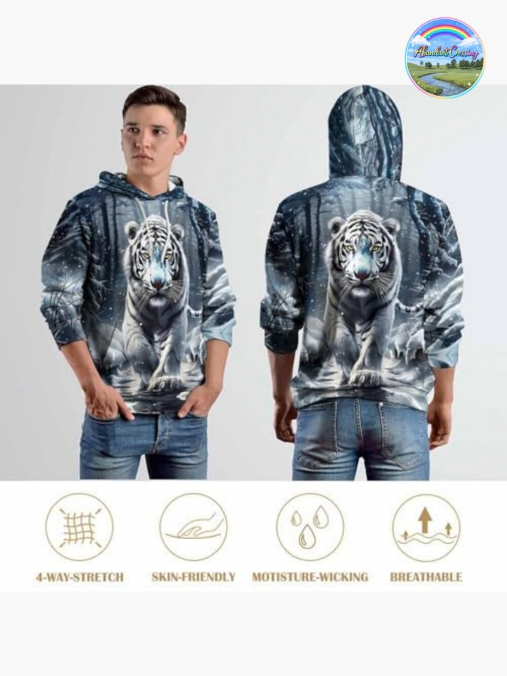 Men's Tiger Graphic Hooded Sweatshirt Fantasy Animal Long Sleeve Pullover - Picture 6 of 6